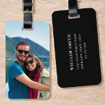 Personalized Photo Black Simple Modern Luggage Tag<br><div class="desc">Create your own photo luggage tag! A stylish template personalized with a favorite photograph,  name and contact details. Custom luggage tags are a great gift for friends and family,  and a useful accessory on vacation and business trips! Printed colors: dark navy blue and white.</div>