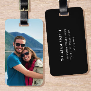 Personalized Photo Black Simple Modern Luggage Tag