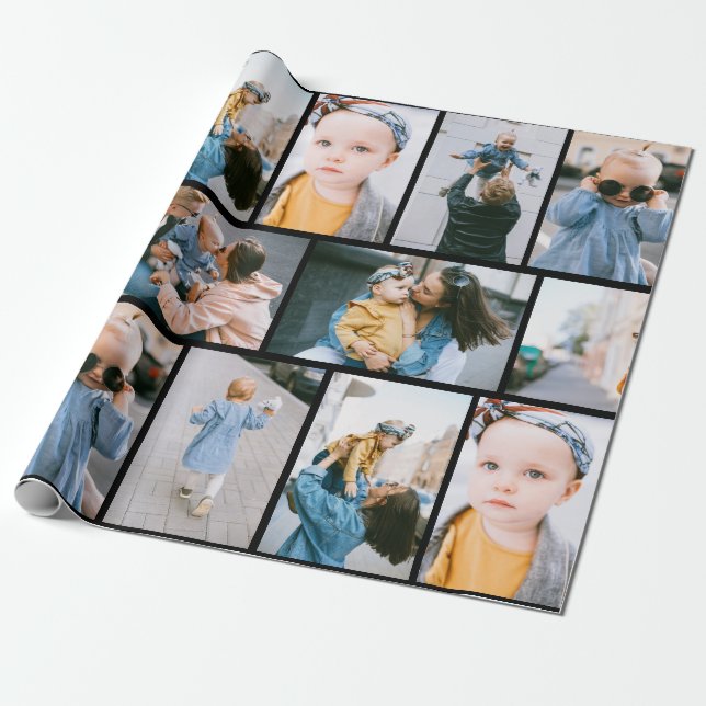 Personalized Photo Black Wrapping Paper (Unrolled)