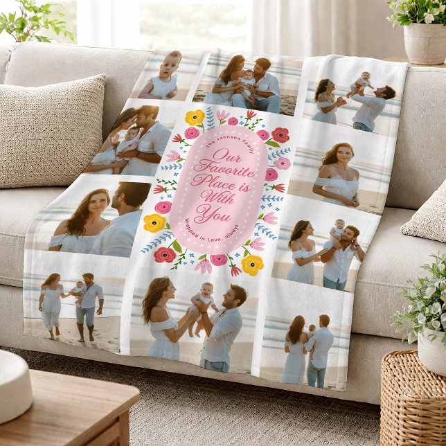Personalized Photo Blanket for Mom Floral (Photo Family Blanket)