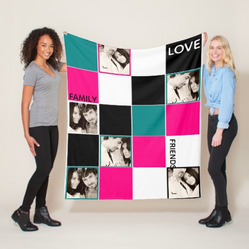 Personalized PHOTO Blanket Pink Turquoise Black