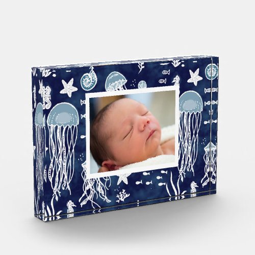 Personalized Photo Block Seaside Blue