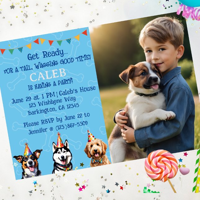 Personalized Photo Blue Puppy Dog Birthday Invitation (Creator Uploaded)