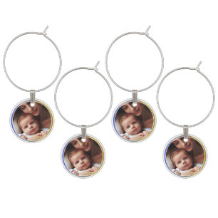 Personalized Photo Blue Silver and Gold Party Wine Charm
