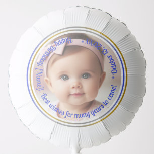 Personalized Photo Blue Silver Gold Border Round Balloon
