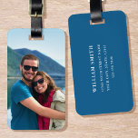 Personalized Photo Blue Simple Modern Luggage Tag<br><div class="desc">Create your own photo luggage tag! A stylish template personalized with a favorite photograph,  name and contact details. Custom luggage tags are a great gift for friends and family,  and a useful accessory on vacation and business trips! Printed colors: blue and white.</div>