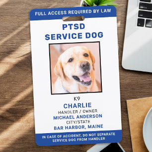 Personalized Photo Blue White PTSD Service Dog ID Badge