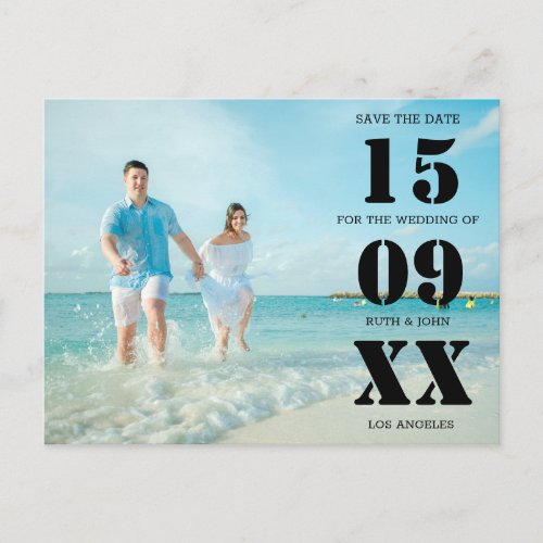 Personalized Photo Bold Date Wedding Save the Date Postcard