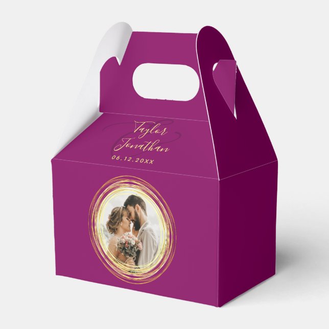 Personalized Photo Burgundy & Gold Wedding Minimal Favor Boxes (Front Side)