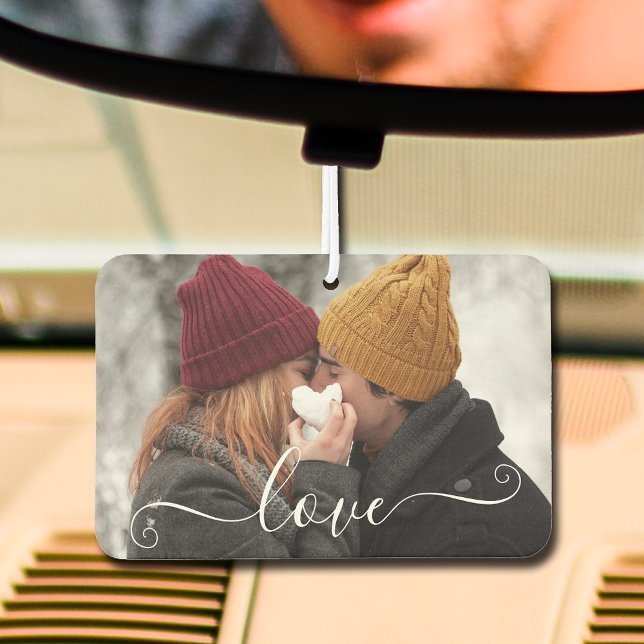 Personalized Photo Car Air Freshener (LOVE overlay on your photo auto air freshener, choose your scent)
