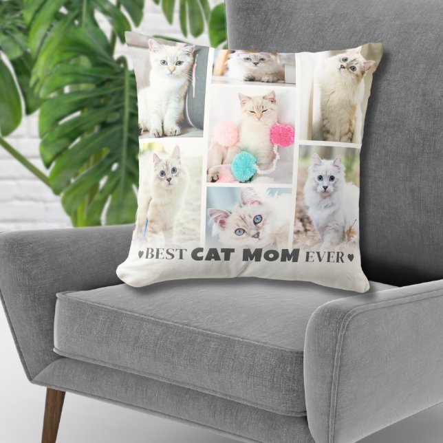 Personalized Photo Cat Mom Throw Pillow (Personalized Photo Collage Cat Mom Throw Pillow)
