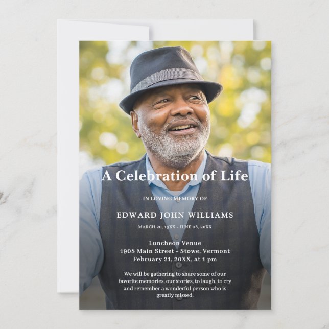 Personalized Photo Celebration of Life Funeral Invitation (Front)