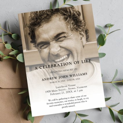 Elegant Photo Celebration of Life Memorial funeral Invitation | Zazzle