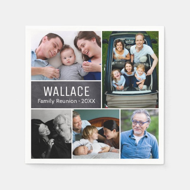 Personalized Photo, Chalkboard, Family Reunion Napkins (Front)