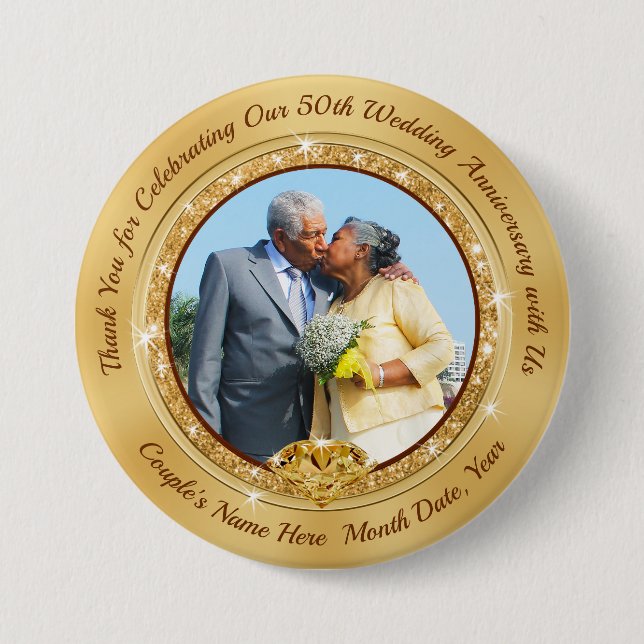 Personalized Photo Cheap Golden Anniversary Favors Button (Front)