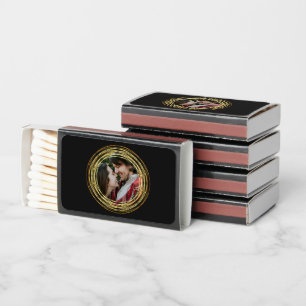 Personalized Photo Chic Black Gold Wedding Minimal Matchboxes