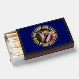 Personalized Photo Chic Navy Blue Gold Wedding Matchboxes