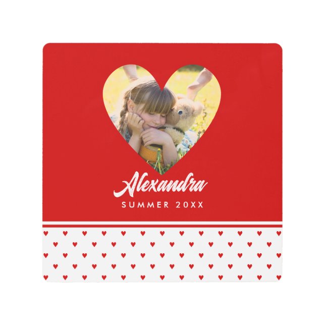 Personalized Photo Chic Red Heart Frame Modern Metal Print (Front)