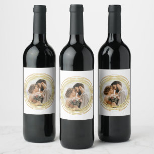 Personalized Photo Chic White Gold Wedding Minimal Wine Label
