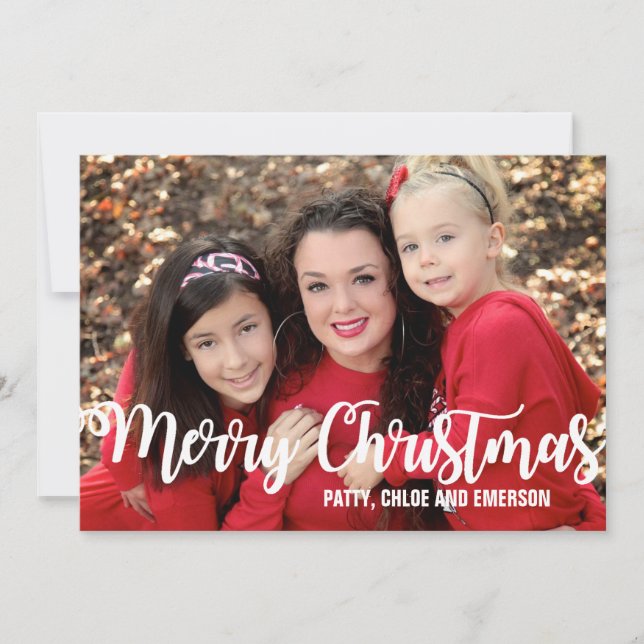 Personalized Photo Christmas Card, Red and White Holiday Card (Front)