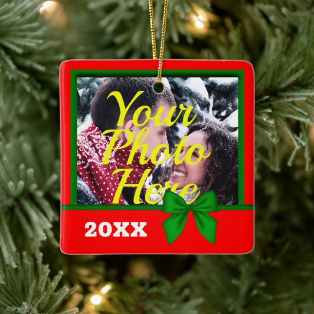 Personalized Photo Christmas Ceramic Ornament (Tree)