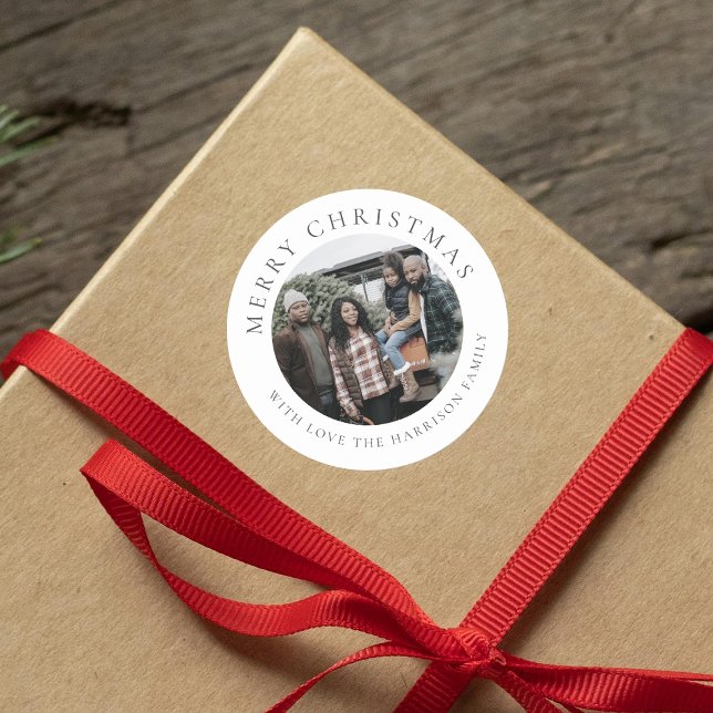 Personalized Photo Christmas Classic Round Sticker (Creator Uploaded)