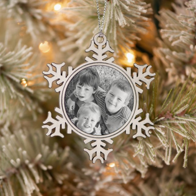 Personalized Photo Christmas Gift Snowflake Pewter Christmas Ornament (Tree)
