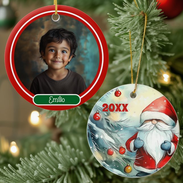 Personalized Photo Christmas Gnome Ceramic Ornament (Creator Uploaded)