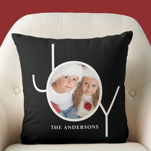 Personalized  Photo Christmas Holiday Black Throw Pillow