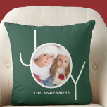 Personalized  Photo Christmas Holiday Pine Green Throw Pillow<br><div class="desc">This stylish Christmas Holiday Photo Pillow is decorated with the word JOY in simple white typography on a pine green background.
Easily customizable with your photo and name.</div>