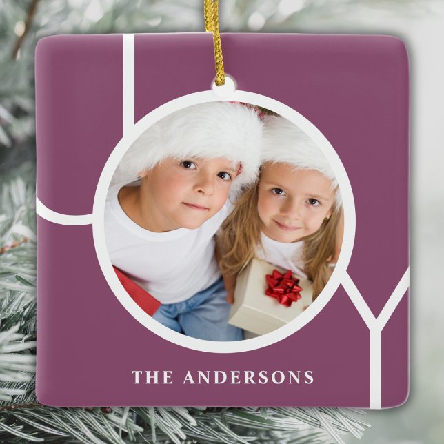 Personalized Photo Christmas Holiday Purple Ceramic Ornament (Creator Uploaded)