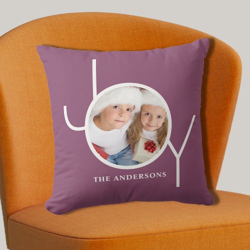 Personalized  Photo Christmas Holiday Purple Throw Pillow