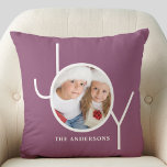 Personalized  Photo Christmas Holiday Purple Throw Pillow<br><div class="desc">This stylish Christmas Holiday Photo Pillow is decorated with the word JOY in white on a purple plumb background.
Easily customizable with your photo and name.</div>