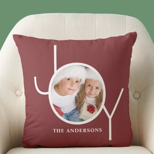 Personalized  Photo Christmas Holiday Red Throw Pillow (Creator Uploaded)