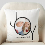 Personalized Photo Christmas Holiday White Throw Pillow<br><div class="desc">This stylish Christmas Photo Pillow is decorated with the word JOY in modern black typography on a white background. Makes a great keepsake gift.
Easily customizable with your photo and name.</div>