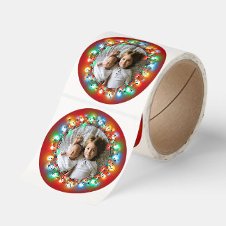 Personalized Photo Christmas Light Bulbs Frame Classic Round Sticker
