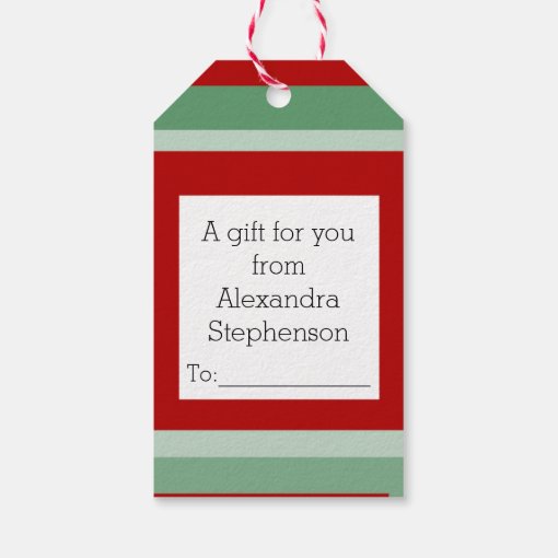 Personalized Photo Christmas Red and Green Squares Gift Tags | Zazzle