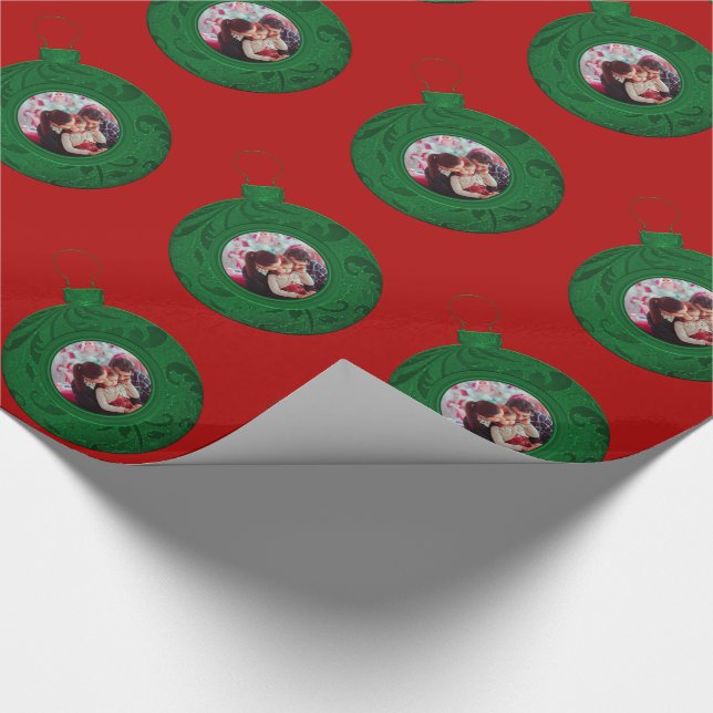 Personalized Photo Christmas Red Green Custom Wrapping Paper (Corner)