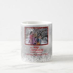 Personalized PHOTO Christmas Red Snow Snowflakes Coffee Mug