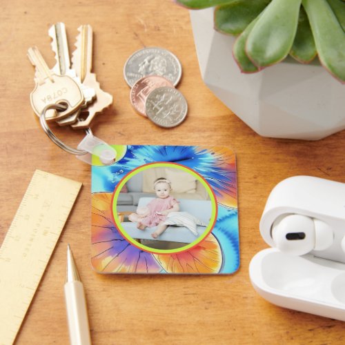Personalized Photo Citrus Watercolor Pattern Keychain