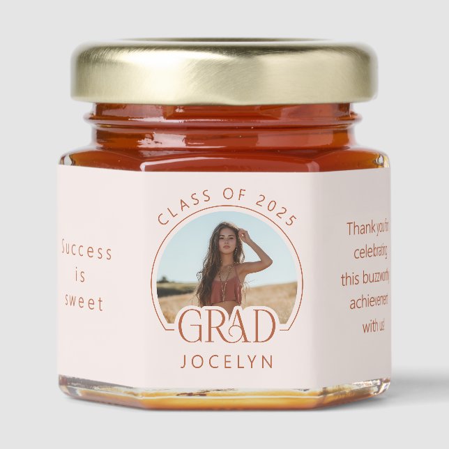 Personalized Photo Class of 2025 Graduation Honey Jar Favors (Front)