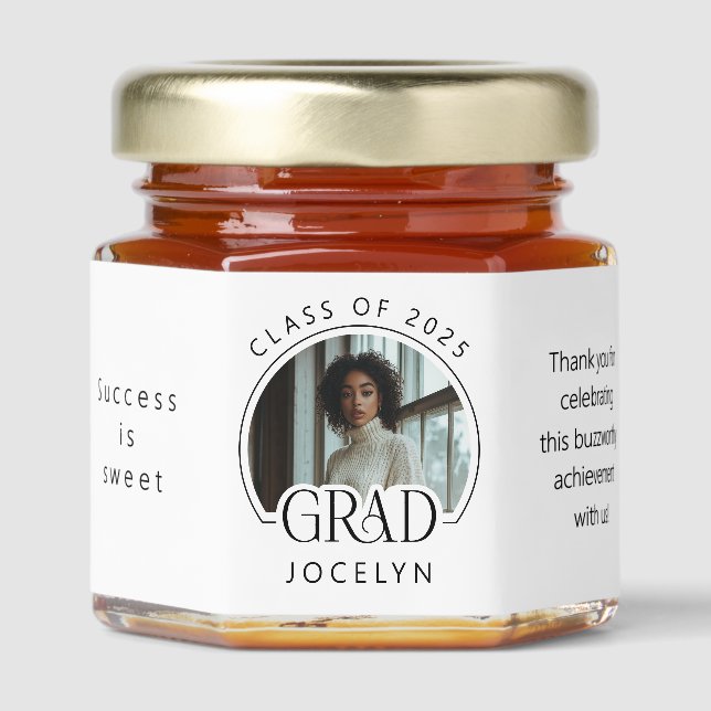 Personalized Photo Class of 2025 Graduation Honey Jar Favors (Front)