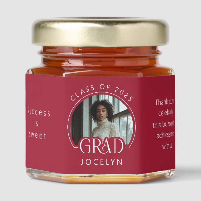 Personalized Photo Class of 2025 Graduation Honey Jar Favors (Front)