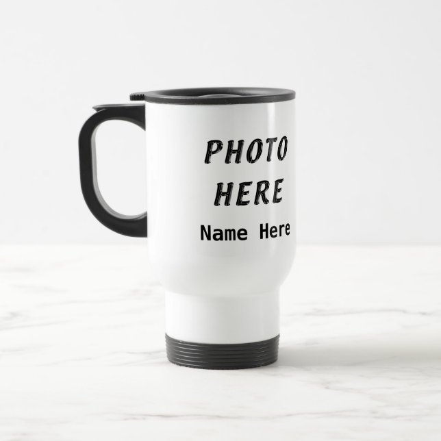 Personalized Photo Coffee Travel Mugs with TEXT (Left)