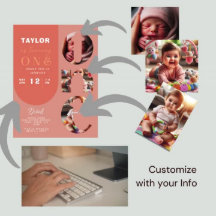 Personalized Photo Collage 1st Birthday Invitation