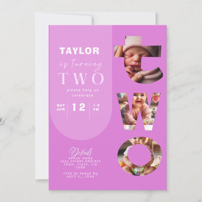 Personalized Photo Collage 2nd Birthday Invitation (Front)