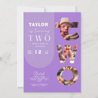 Personalized Photo Collage 2nd Birthday Invitation