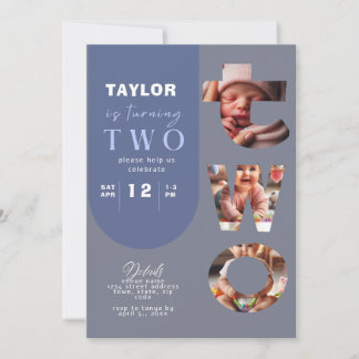 Personalized Photo Collage 2nd Birthday Invitation