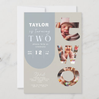 Personalized Photo Collage 2nd Birthday Invitation