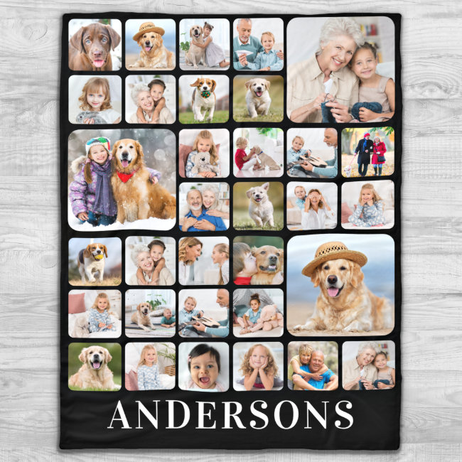 Personalized Photo Collage 33 Picture Black Fleece Blanket